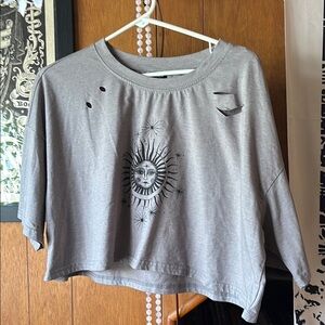 Gray Sun Graphic Women's Top L Crop